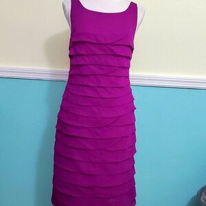 JS Collection Orchid Purple Pleated Satin Fitted Wedding Party Mini Dress 80